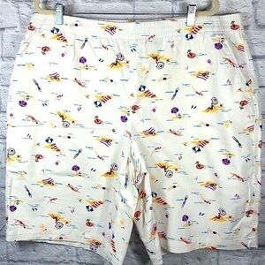 NWOT Lands End Beach Graphic Swim Summer Novelty Elastic Waist Mid Rise Shorts